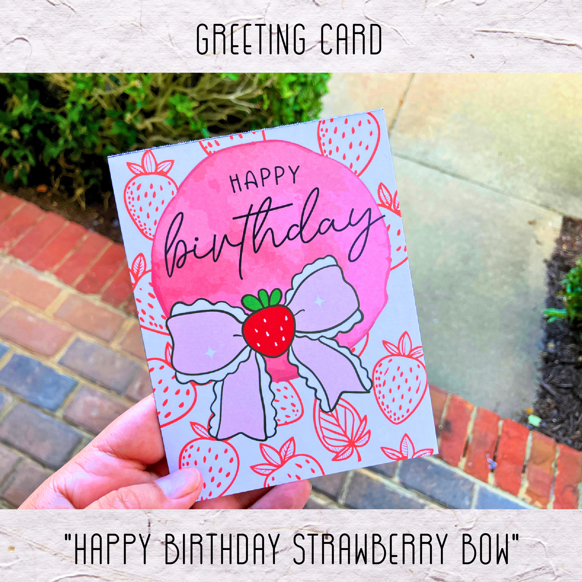 Greeting Card: Happy Birthday Strawberry Bow